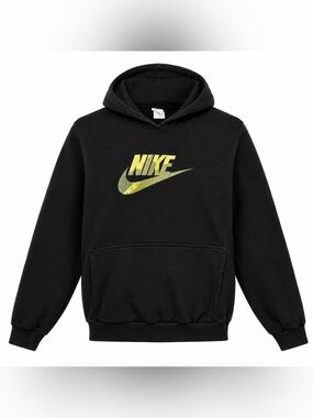 Nike Black Hoodie with Yellow-Green Swoosh